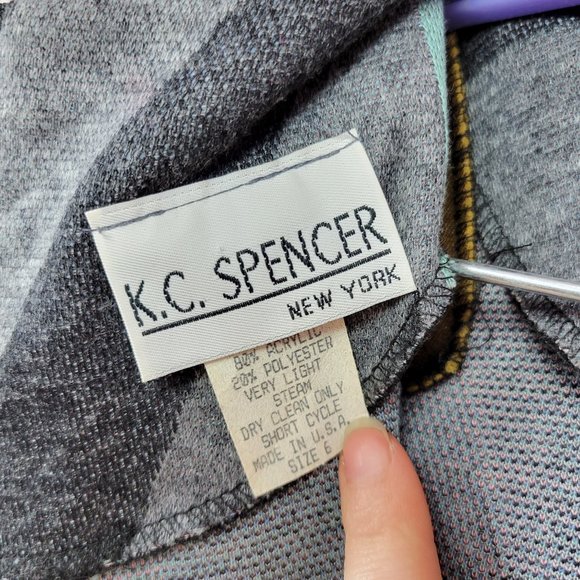 Vintage 80s Multi Color Geometric Print Knit Dress - Picture 4 of 7